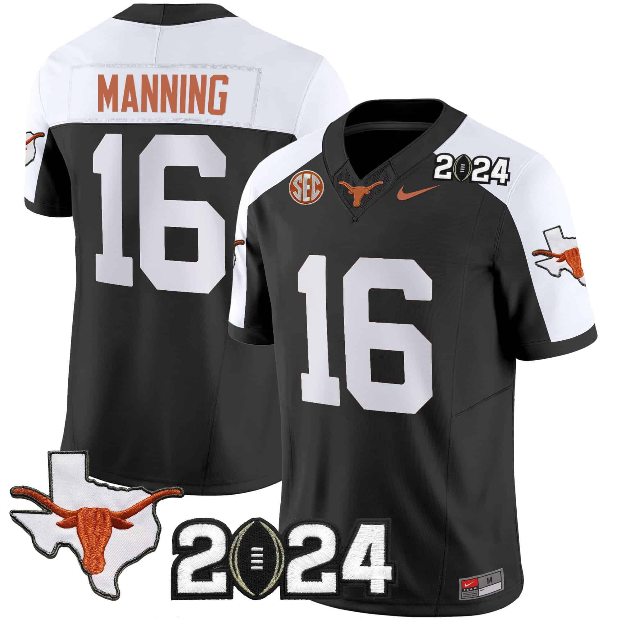 Men Texas Longhorns #16 Manning Black 2024 Nike Vapor Limited NCAA Jersey